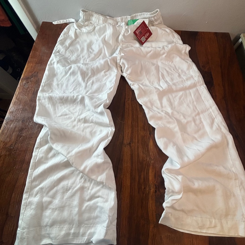 Reba‎ White Wide Leg Relaxed Fit Elastic Waist Pants Womens XL New With Tags